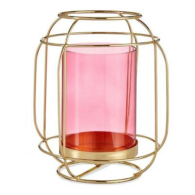 Kaarshouder Roze Gouden Lantaarn Metaal Glas (19 x 20 x 19 cm)