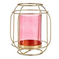Kaarshouder Roze Gouden Lantaarn Metaal Glas (19 x 20 x 19 cm)