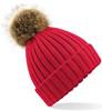 Beechfield CB412 Faux Fur Pop Pom Chunky Beanie - Classic Red - One Size