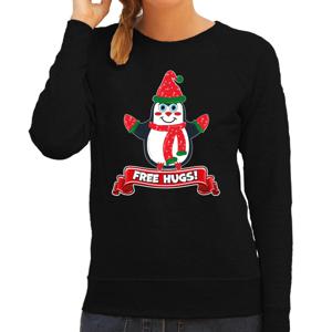 Foute Kersttrui/sweater voor dames - free hugs - zwart - pinguin