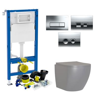 Geberit UP100 Toiletset Compleet | Inbouwreservoir | Grijs Mudo Randloos | Drukplaat Design