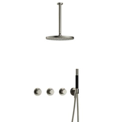 Hotbath Cobber X - CX7067 - Inbouw Regendoucheset - Geborsteld Nikkel - 2 Stopkranen - Thermostatisch - Plafondbuis 30 cm - Hoofddouche 300 mm - Staafhanddouche - met M106 - Waterbesparend