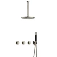 Hotbath Cobber X - CX7067 - Inbouw Regendoucheset - Geborsteld Nikkel - 2 Stopkranen - Thermostatisch - Plafondbuis 30 cm - Hoofddouche 300 mm - Staafhanddouche - met M106 - Waterbesparend