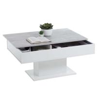 Tweekleurige salontafel met uitschuifbaar blad - LA betongrijs en glanzend wit decor - L100 x H46,1 x D65 cm - Made in Germany