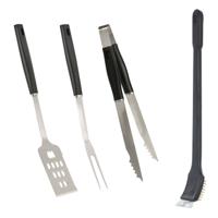 BBQ / barbecue gereedschap set - RVS - 4-delig - inclusief schoonmaakborstel- Tang - Vork - Spatel