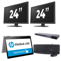 HP EliteBook x360 1030 G2 - Intel Core i5-7e Generatie - 13 inch - 8GB RAM - 256GB SSD - Windows 11 + 2x 24 inch Monitor