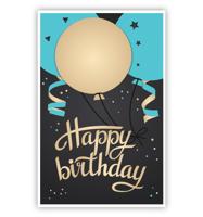 Kaart Happy Birthday Blauw/Goud Ballonnen