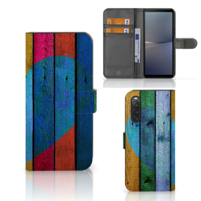 Sony Xperia 10 V | Book Style Case | Wood Heart - Cadeau voor je Vriend Sony Xperia 10 V | Book Style Case | Wood Heart - Cadeau voor je Vriend