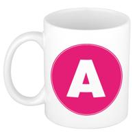 Koffie mok met de letter A - beker - roze - eerste letter van een voornaam - wit - 300 ml