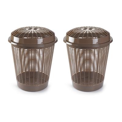 Plasticforte Wasmand met deksel - 2x stuks - 50 liter - bruin - rond - D45 x H57 cm Plasticforte Wasmand met deksel - 2x stuks - 50 liter - bruin - rond - D45 x H57 cm