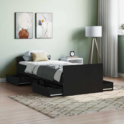 Bedframe met hoofd- en voeteneinde zwart 75x190 cm