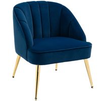 HOMCOM Fauteuil in retrodesign, leesstoel, accentstoel, fluwelen look, blauw+goud - thumbnail