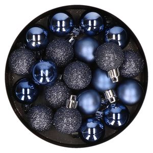 60x stuks kleine kunststof kerstballen donkerblauw 3 cm