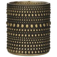 Luxe theelichthouder/kaarsenhouder - zwart/goud - glas - D7 x H8 cm