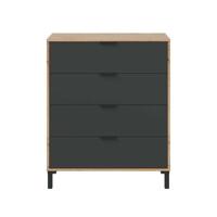 CALICOSY - Ladekast met 4 laden met noestige eik en antracietgrijs decor - L77,5 cm - Licht hout