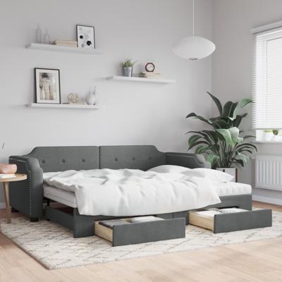 Slaapbank onderschuifbed en lades 90x200 cm stof donkergrijs