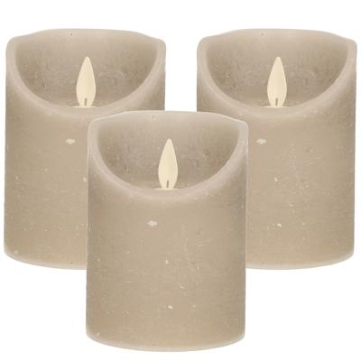 Anna's Collection Stompkaars - 3x - LED - taupe - H10 cm - bewegende vlam - kaars