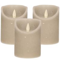 Anna's Collection Stompkaars - 3x - LED - taupe - H10 cm - bewegende vlam - kaars