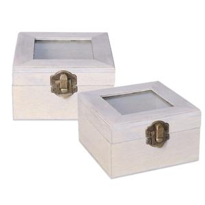Houten opbergkistje met deksel - 2x - grijs - 10 x 10 x 6 cm - Sieraden/spulletjes/sleutels