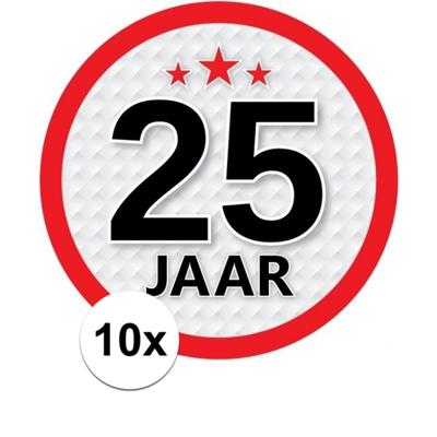 25 jaar leeftijd sticker - 10x - rond - Dia 15 cm - 25 jaar verjaardag - jubileum - leeftijd versier