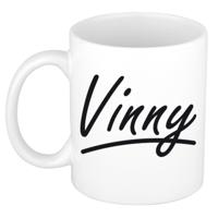 Vinny Naam koffiemok - beker - met sierlijke letters - wit - 300 ml - Cadeau - Heren