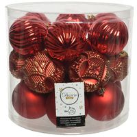 Gedecoreerde kerstballen - 20x st - rood - 8 cm - kunststof - kerstversiering - thumbnail