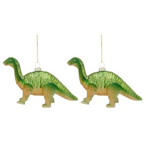 2x Kersthanger figuurtjes glazen dinosaurus groen 16 cm