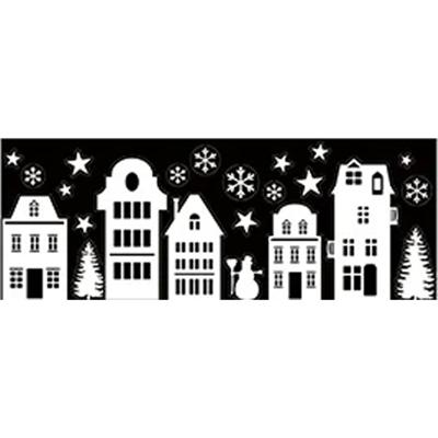 Kerst raamstickers Huisjes met maan - vel van 34 x 28 cm - raamdecoratie
