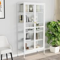 Vitrinekast 90x40x180 cm staal en gehard glas wit