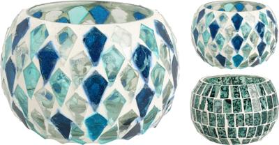 Theelichthouder blauw Mozaïek 9x9x6cm