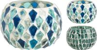 Theelichthouder blauw Mozaïek 9x9x6cm