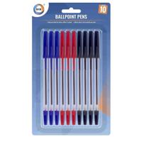 DID Balpennen - 10x stuks - blauw/rood/zwart - met dop - kantoor/school