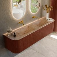 Badmeubel Mondiaz Kurve-Dlux | 180 cm | Meubelkleur Ruby | Wastafelkleur Arena | Solid surface | Wasbak beide zijden spoelbak | Zonder kraangat(en)