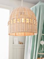 Rotan lampenkap met houten ballen goudbeige