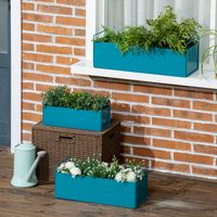 Outsunny set van 3 kleurrijke plantenbakken, weerbestendig, 2 hengsels, 55 cm x 20 cm x 19 cm, grijs+roze+blauw