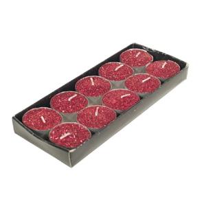 Theelichtjes/waxinelichtjes kaarsjes - 10x st - rood glitters - 3,5 cm