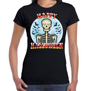 Happy Halloween skelet verkleed t-shirt zwart voor dames