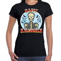 Happy Halloween skelet verkleed t-shirt zwart voor dames - thumbnail