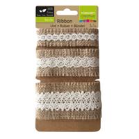 Vaessen Creative • assortiment juten band/kant naturel/ivoor 3pcs 1m