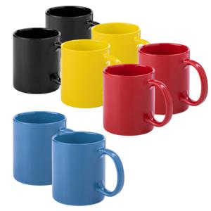 Koffie mokken/drinkbekers Auxerre - 8x - keramiek - geel/rood/blauw/zwart - 370 ml