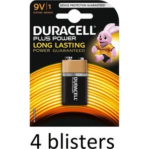 Duracell Plus Power 9V Alkaline Batterij - 4 Stuk (4 Blisters a 1 st)
