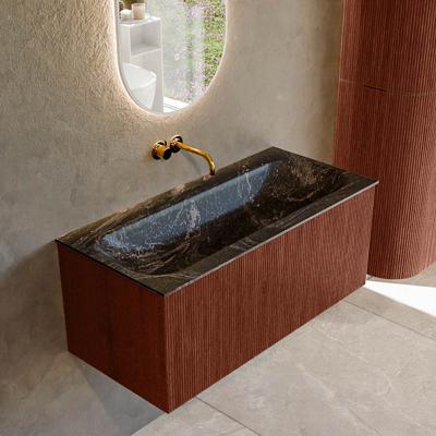 Badmeubel Mondiaz Kurve-Dlux | 100 cm cm | Meubelkleur Ruby | Wastafelkleur Lava | Solid surface | Wasbak midden spoelbak | Zonder kraangat(en)