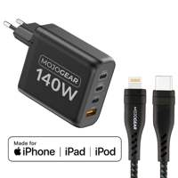 MOJOGEAR CHARGE+ 140 Watt oplader met USB-C naar Lightning kabel 1,5 meter | iPhone snellader