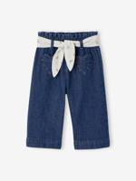 Wijde babyjeans met knoopriem ongewassen denim