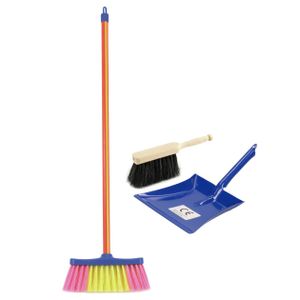 Speelgoed schoonmaak set stoffer en blik blauw met gekleurde bezem