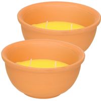 Citronella kaars - 2x - in terracotta pot - D13 cm - citrusgeur   - - thumbnail