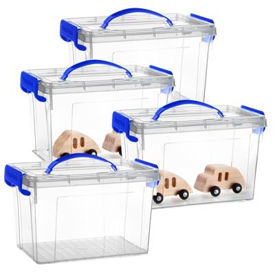 Opslagbox met deksel - 4x - transparant blauw - 6 liter - 25 x 19 x 17 cm - kunststof