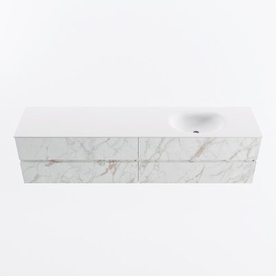 MONDIAZ VICA 200cm badmeubel onderkast Carrara 4 lades. Wastafel MOON rechts 1 kraangat, kleur Talc.