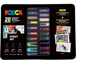 Posca paintmarkers, metalen doos van 20 stuks, in geassorteerde kleuren, ontwerp Street art