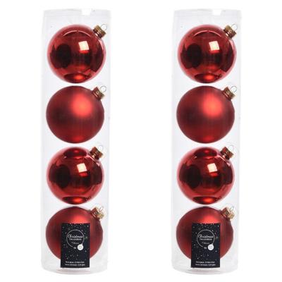Decoris kerstballen - 8x st - rood - D10 cm - glas - kerstversiering
